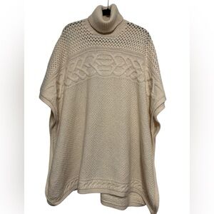 Lauren Ralph Lauren Wool Alpaca Cable Knit Turtleneck Poncho Oversized S/M